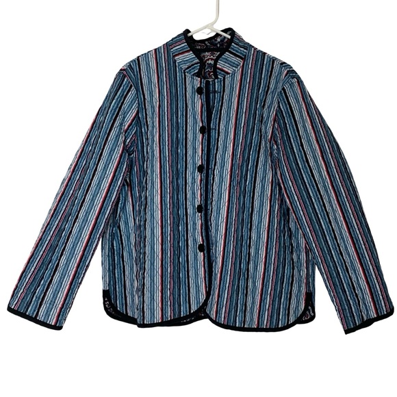 Vintage Quilted Jacket Reversible Womens Size XL Large Bon Worth Paisley Striped - Picture 3 of 11